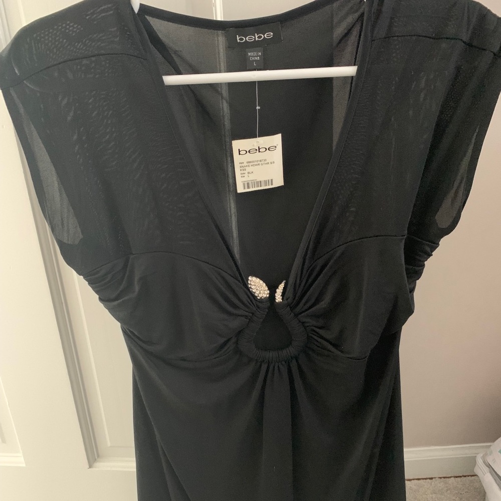 NWT Bebe black top w/ snake rhinestone hardware
